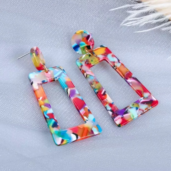 Jewelry - 𝕙𝕡! Rainbow Acrylic Rectangle Earrings